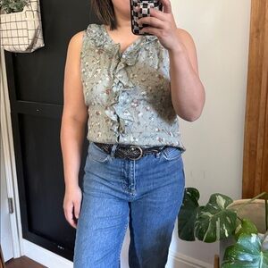 Vintage J Jill a floral 100%  ramie Blouse. Size SP‎